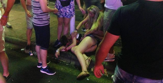 Drunk girl in Magaluf strip