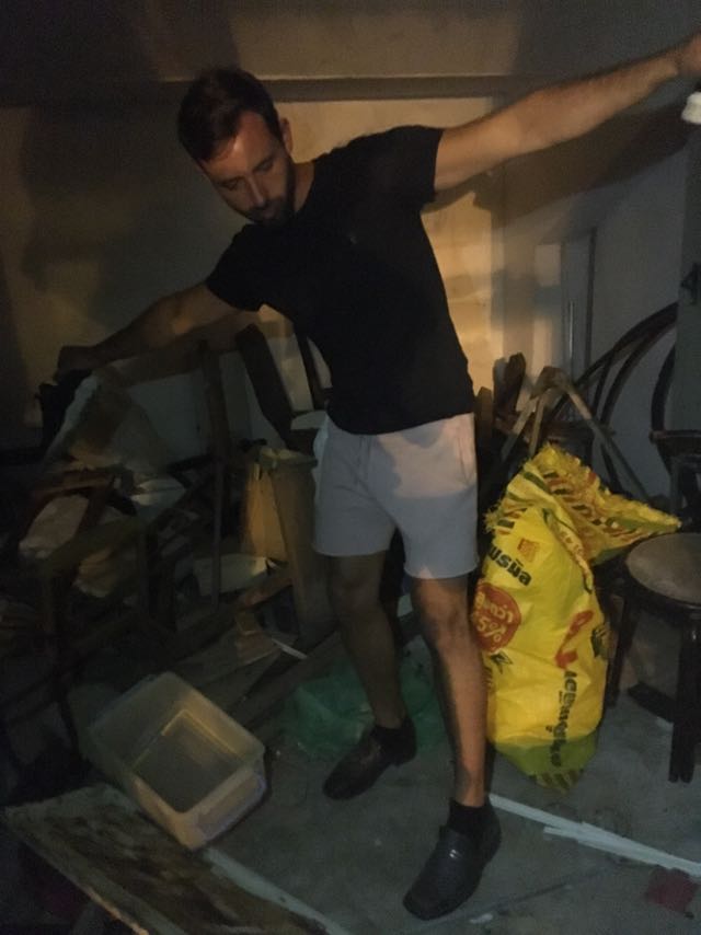 Shane tries out his new shoes in abandoned building